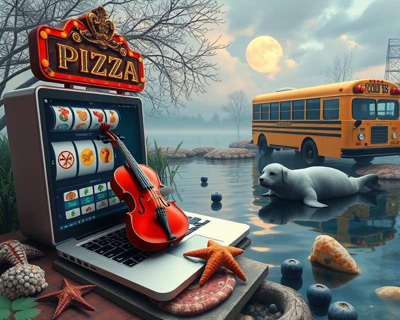 slot machine, laptop, pizza, violin, starfish, unicycle, pond, blueberry, school bus, puppy, fried chicken, seal